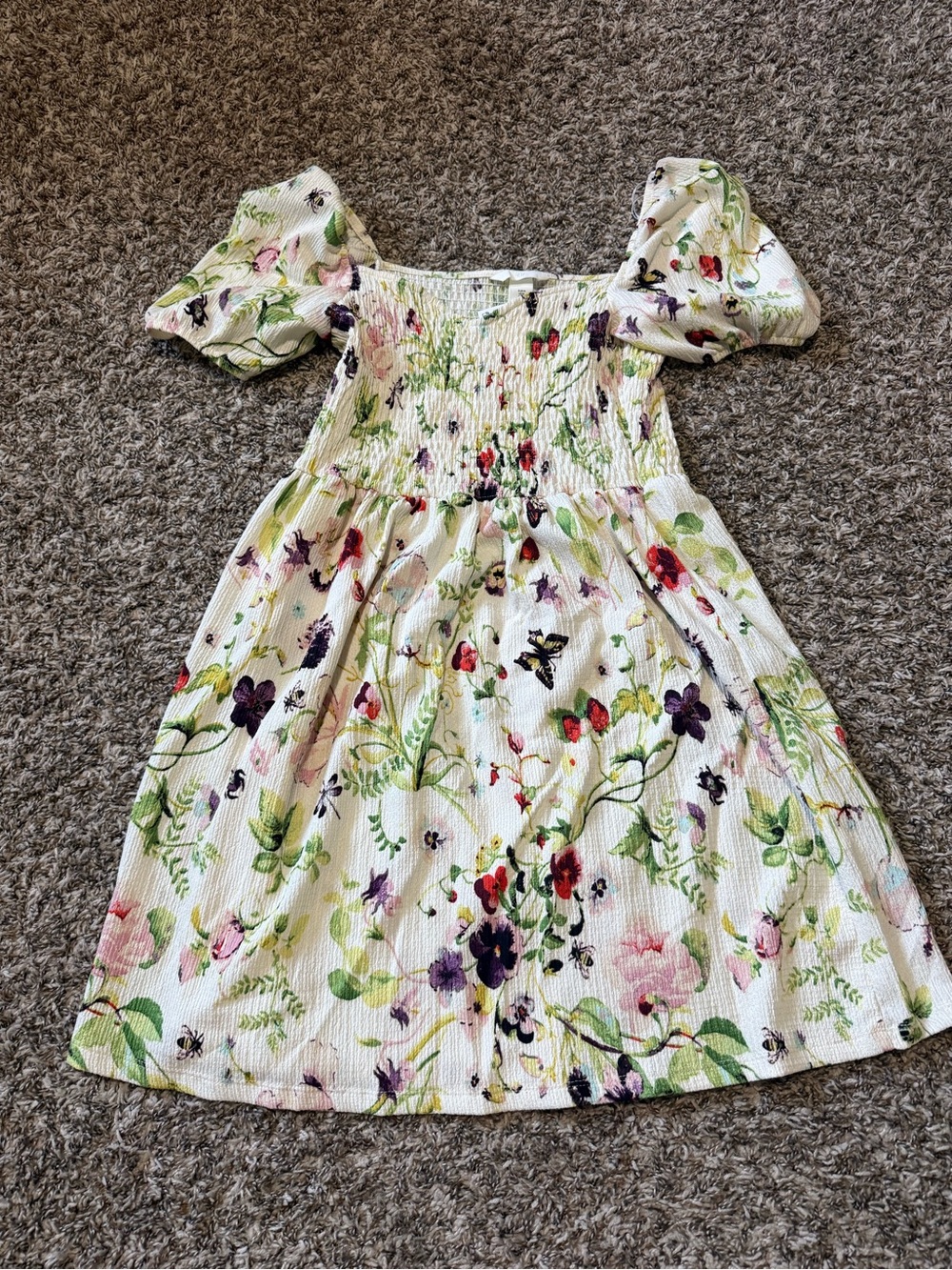 H&M White Floral Mini Dress with Pink, Purple & Green Accents